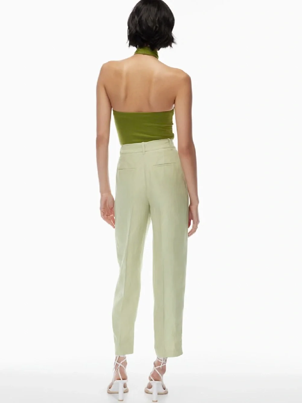Aritzia Wilfred Carrot Pant Pastel Sage Green Linen TENCEL High Rise Trouser 4